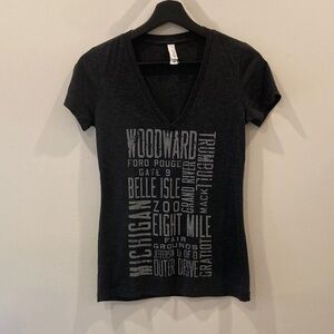 Charcoal Grey Women’s Detroit Neighbourhoods Graphic V-Neck Tee - Small